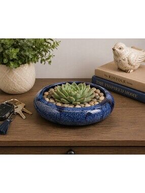 Vintage McCoy Blue Onyx Drip Glaze Art Pottery Planter Low Planter Catchall